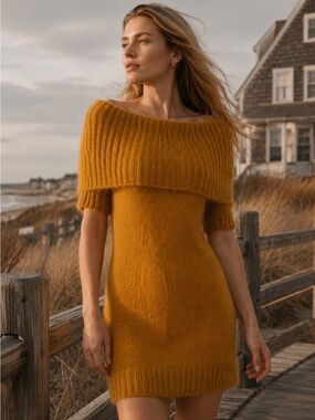 Fuzzy Mustard Short Sleeve Dress